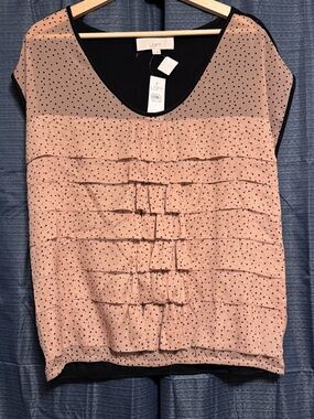 NWT Loft two tone ruffle front blouse Size Large